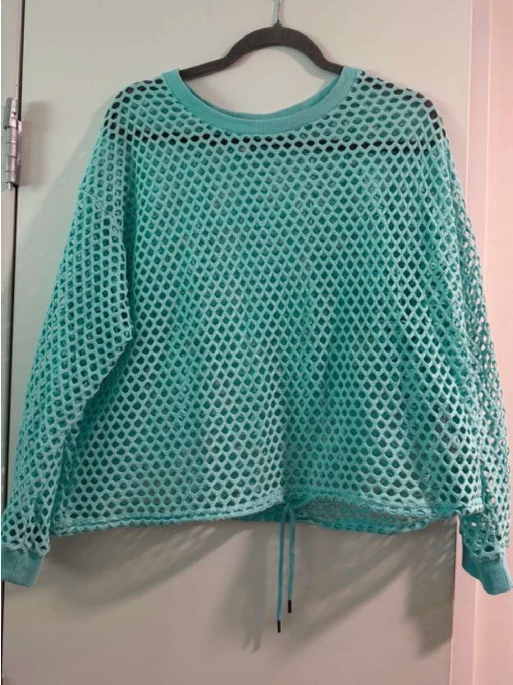 Aqua Open-Knit Drawstring Swim Coverup